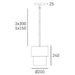 Rysunek techniczny lampy Coburg o średnicy 20 cm.