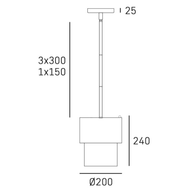 Rysunek techniczny lampy Coburg o średnicy 20 cm.
