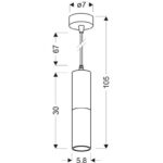 Wąska lampa wisząca Tuba nad blat kuchenny - rysunek techniczny