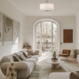 Elegancki duży plafon Lille z białym kloszem