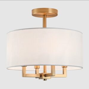 Elegancki plafon Lille – biały klosz na mosiężnym stelażu