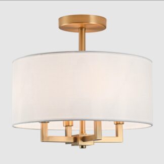 Elegancki plafon Lille – biały klosz na mosiężnym stelażu