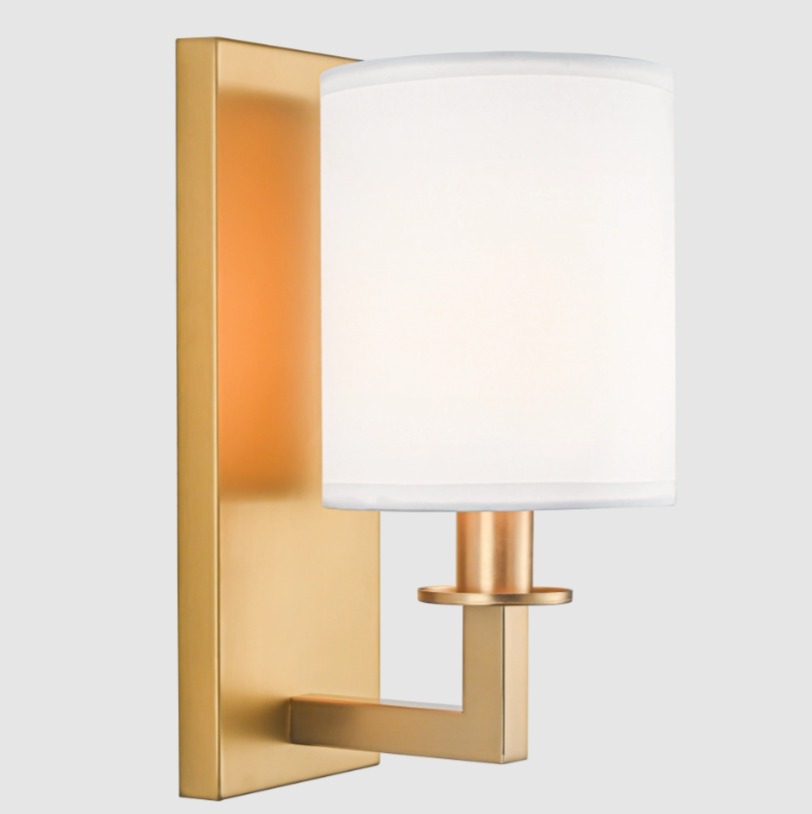Kinkiet Lille w kolorze mosiądzu z białym abażurem