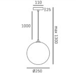 Rysunek techniczny lampy Hale o mleczno przezroczystym kloszu.