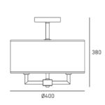 Rysunek techniczny plafonu Lilly w kolorze niklu o szerokości 40 cm.