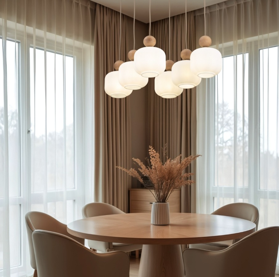 Beżowa lampa wisząca Ballo 6 TK Lighting - nad okrągły stół