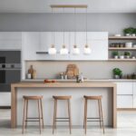 Beżowa listwa wisząca Ballo 4 nad wyspę kuchenną - TK Lighting