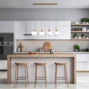 Beżowa listwa wisząca Ballo 4 nad wyspę kuchenną - TK Lighting