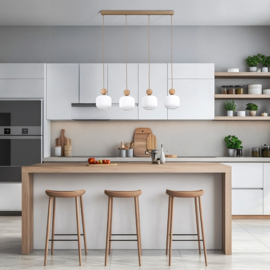 Beżowa listwa wisząca Ballo 4 nad wyspę kuchenną - TK Lighting