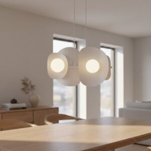 Biała lampa wisząca nad ławę Elementi 4 - kule