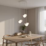 Biała lampa wisząca nad stół w salonie Ritual 3 - kule