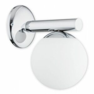 Chromowany kinkiet Osso szklana kula - biały matowy klosz