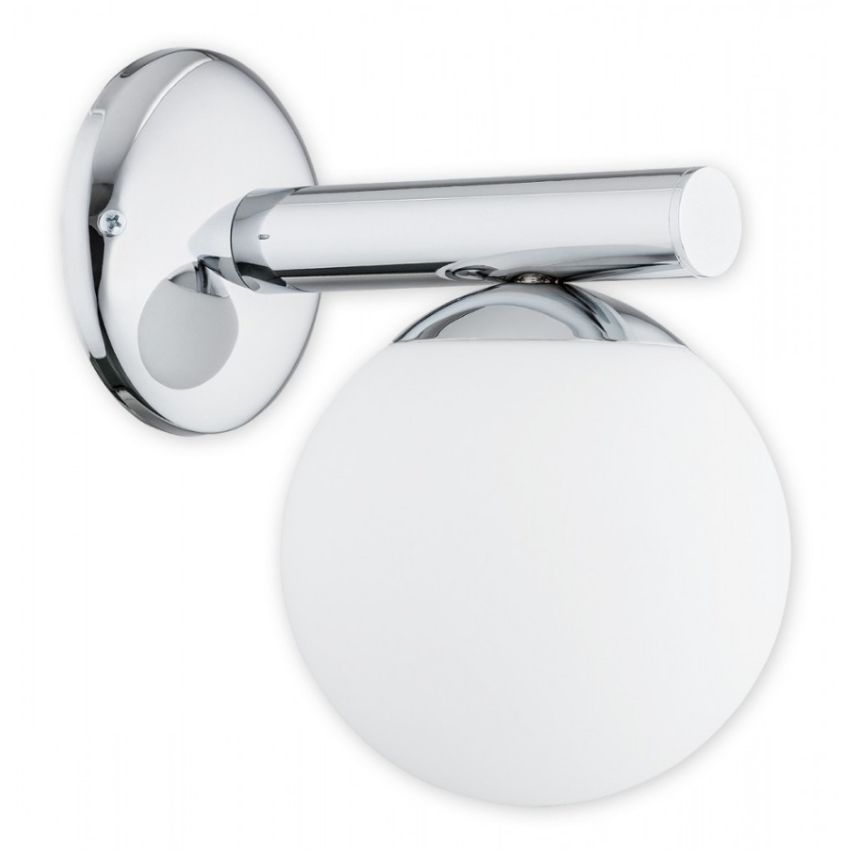 Chromowany kinkiet Osso szklana kula - biały matowy klosz