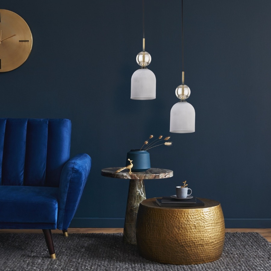 Lampa wisząca Sophia White 13 z białym kloszem - złoty detal