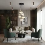 Czarna lampa wisząca Sophia 5 szklanych kloszy - nad stolik kawowy