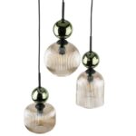Lampa wisząca Sophia Cognac Green 3 - mix kształtów kloszy w stylu modern glamour