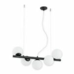 Czarna lampa wisząca listwa Osso 5 - białe szklane kule