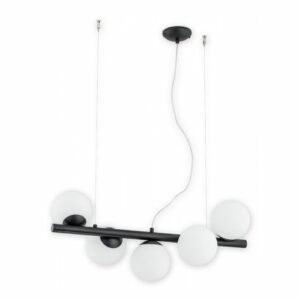 Czarna lampa wisząca listwa Osso 5 - białe szklane kule