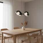 Czarna podłużna lampa wisząca do jadalni Boom 4 - mleczne kule