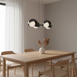 Czarna podłużna lampa wisząca do jadalni Boom 4 - mleczne kule