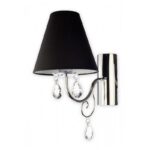 Czarny kinkiet Velio z tkaninowym abażurem i szklanymi wisiorkami