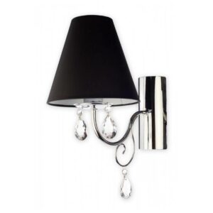 Czarny kinkiet Velio z tkaninowym abażurem i szklanymi wisiorkami