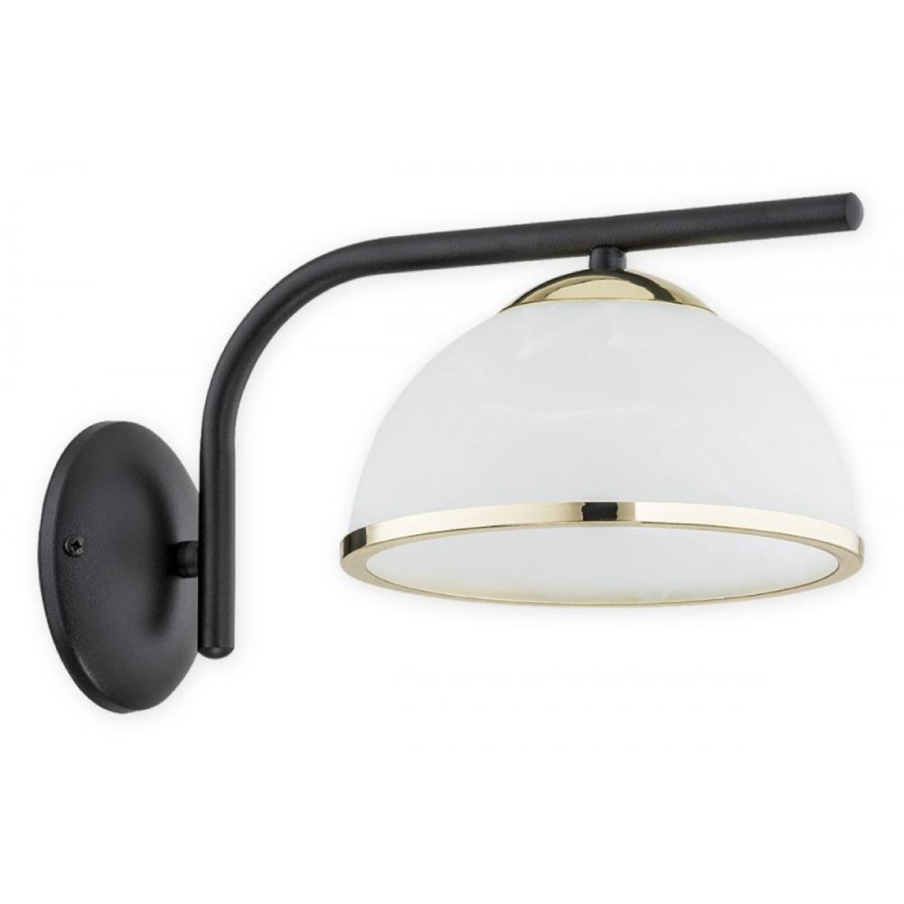 Czarny kinkiet do sypialni Lava szkło alabaster - złoty akcent