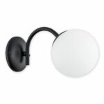 Czarny kinkiet kula Nol z białym kloszem - na klatkę schodową