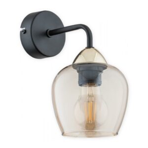 Czarny kinkiet ścienny Margo - bursztynowy szklany klosz