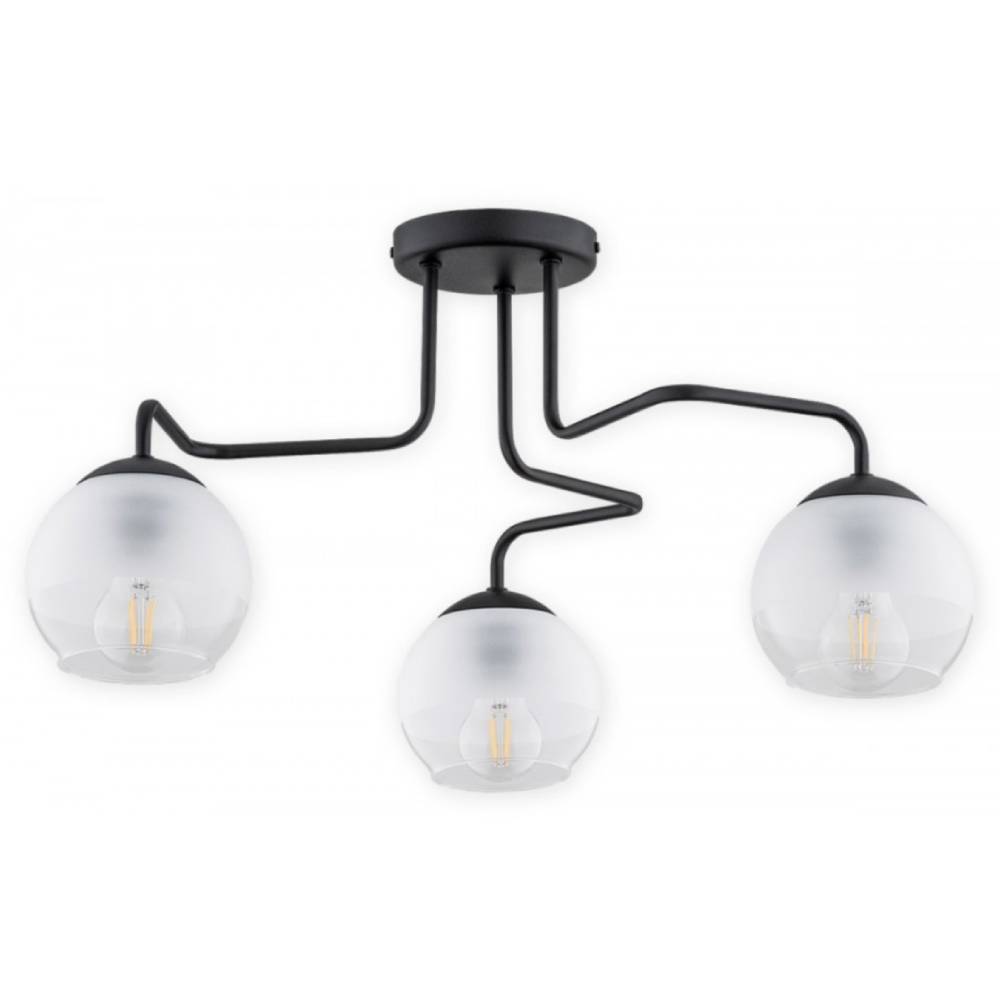 Czarny żyrandol Segre 3 - szklane mrożone klosze