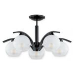 Czarny żyrandol do salonu Leo 5 - szkło mrożone