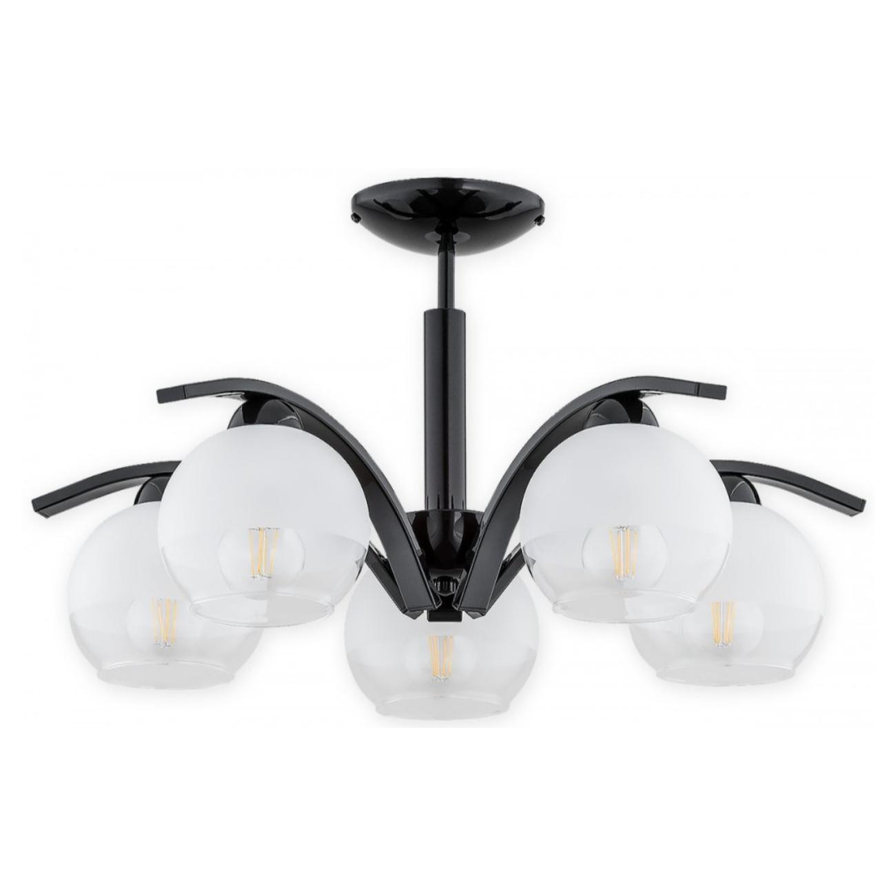 Czarny żyrandol do salonu Leo 5 - szkło mrożone
