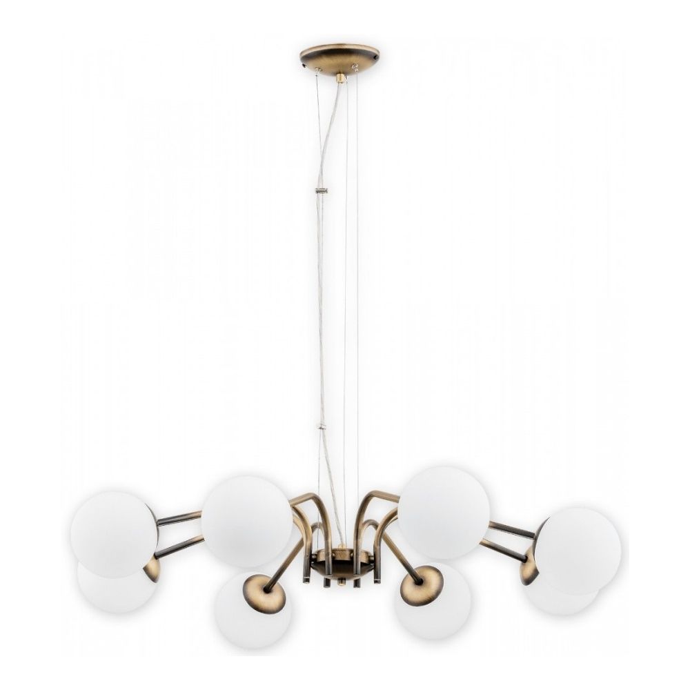 Duża lampa wisząca Nol 8 patyna nad stół - z białymi kulami