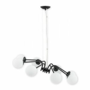 Duży żyrandol Nol 8 do salonu - czarne ramiona i białe kule