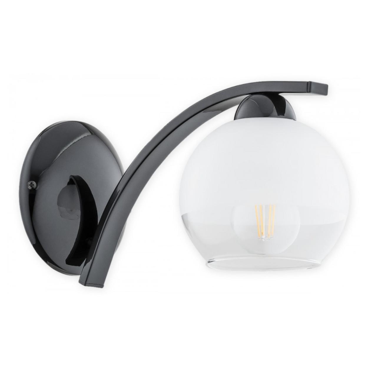 Elegancki kinkiet Leo czarny połysk - mrożony szklany klosz