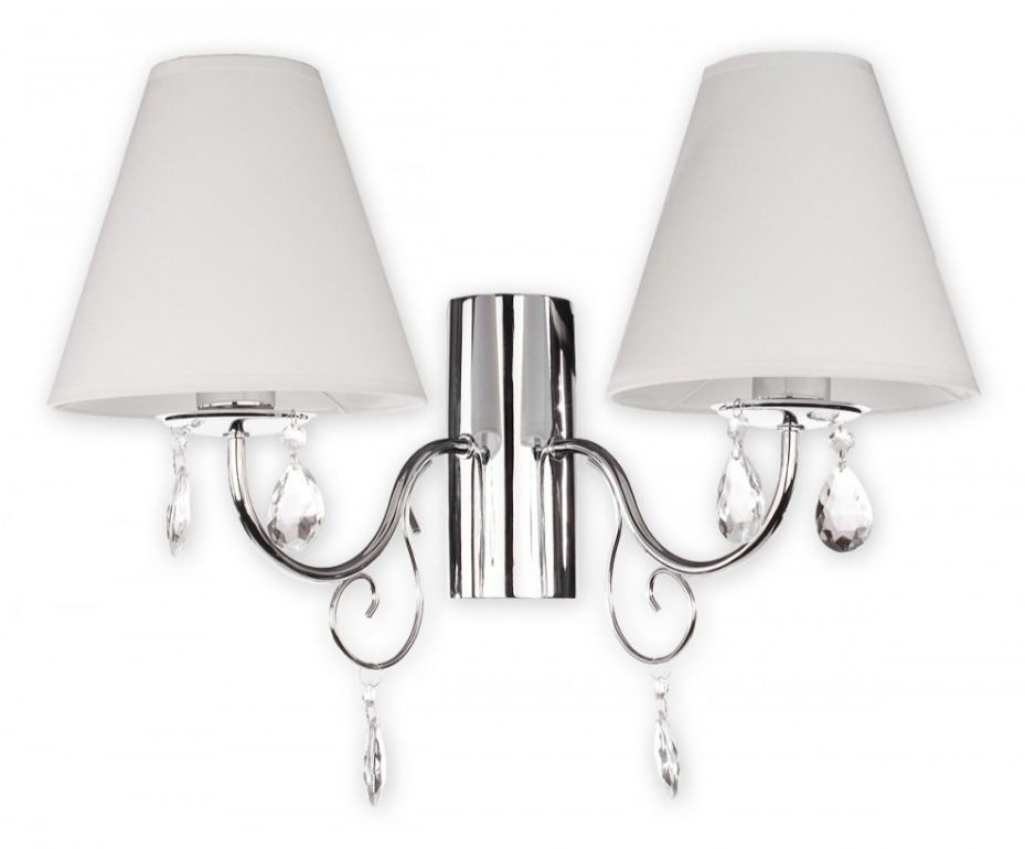 Kinkiet podwójny Velio 2 z białymi abażurami - kryształki