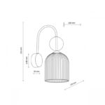 Kinkiet ścienny Sophia z ryflowanym koniakowym kloszem - rysunek techniczny