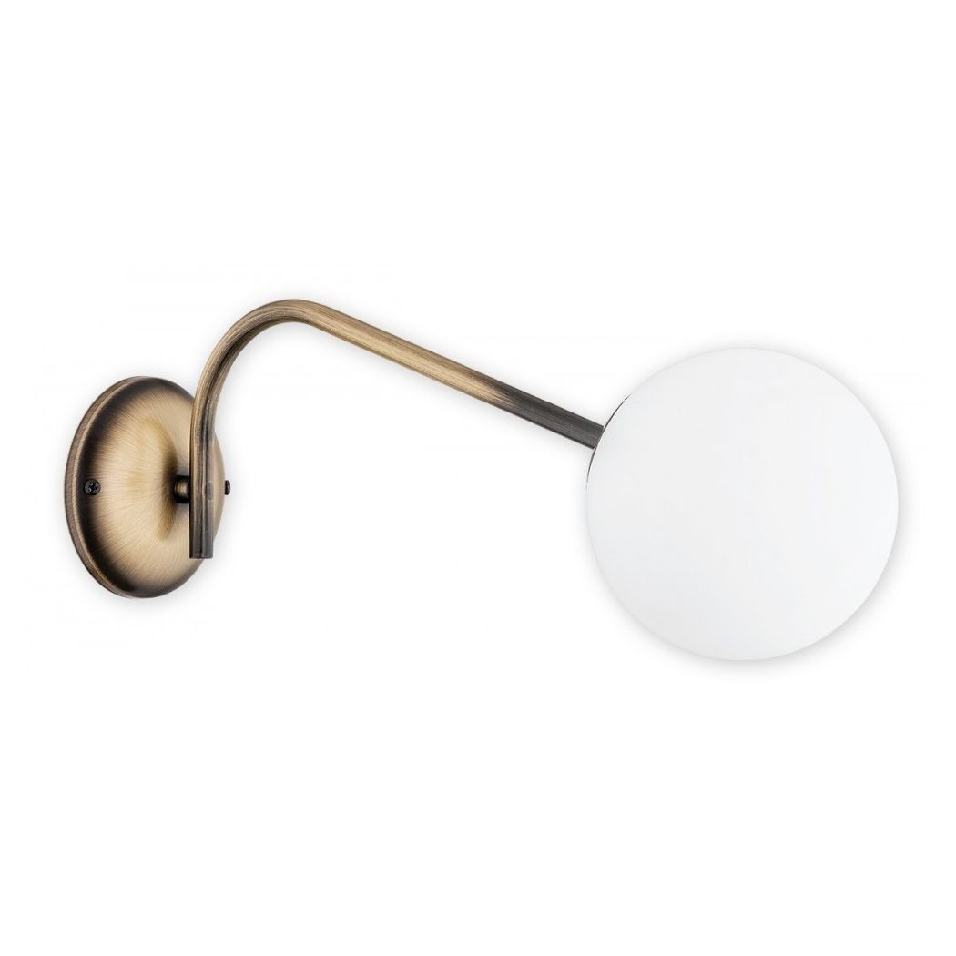 Kinkiet z długim ramieniem Nol Long patyna - biała szklana kula