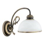 Klasyczny kinkiet Lambda patyna - klosz biały alabaster