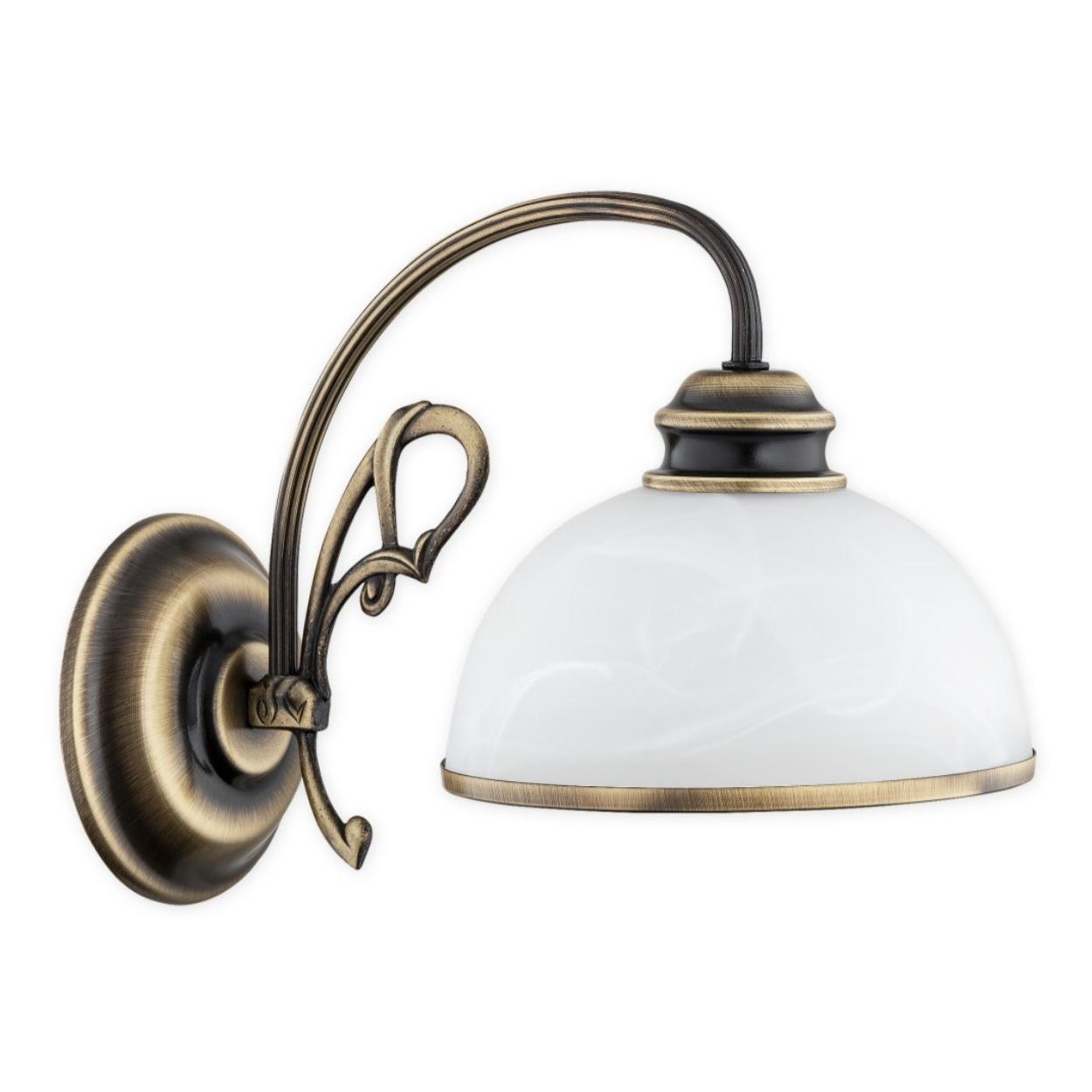 Klasyczny kinkiet Lambda patyna - klosz biały alabaster