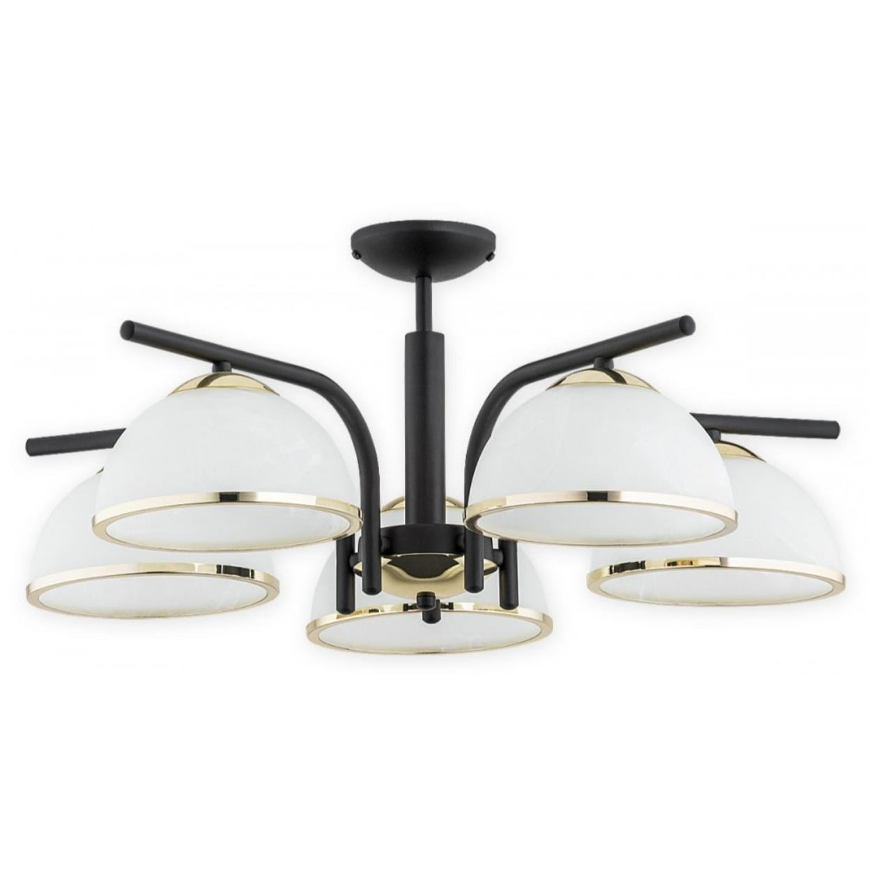 Lampa sufitowa do jadalni Lava 5 czarno-złota - alabastrowe klosze