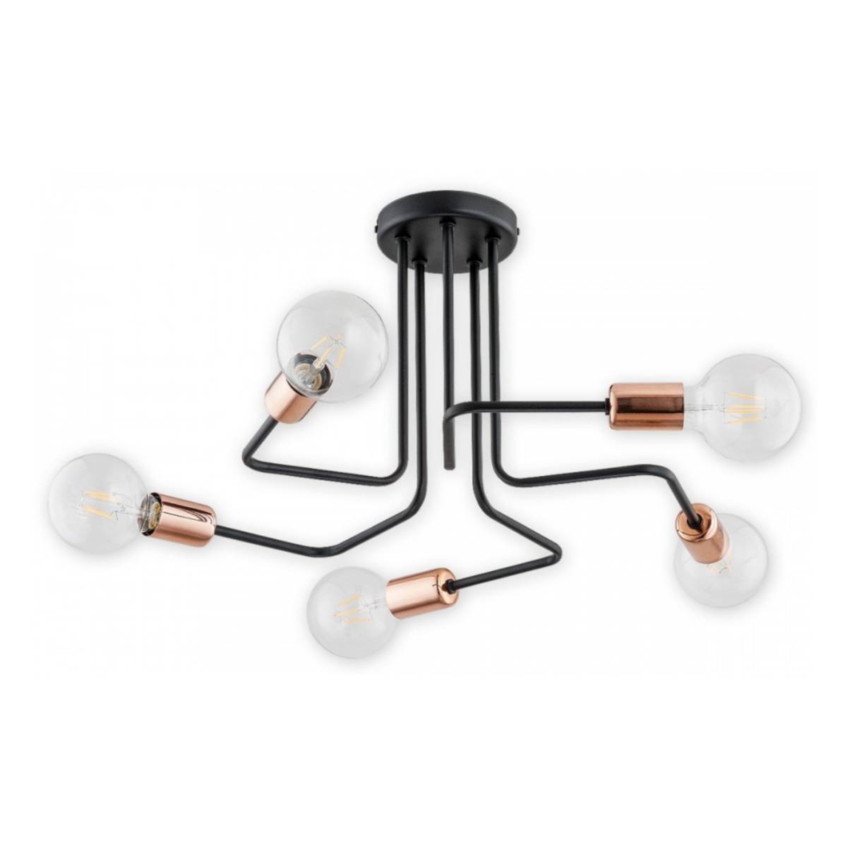 Lampa sufitowa na żarówki Pixi 5 - czerń i miedź