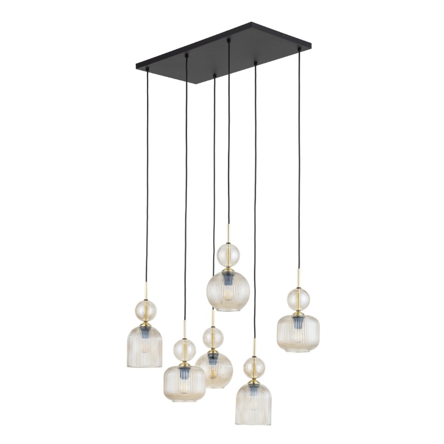 Lampa wisząca Sophia 6 nad stół - 6 bursztynowych kloszy