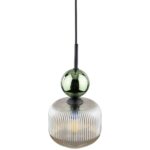 Lampa wisząca Sophia Green 15 - szkło cognac i zielona kulka
