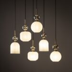 Lampa wisząca Sophia White 6 nad stół - prążkowane klosze z matowego szkła