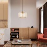 Nowoczesna lampa wisząca Alma 30 - bursztynowy szklany klosz