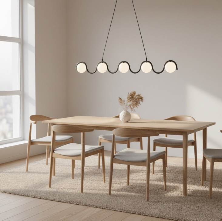 Nowoczesna lampa wisząca Sinus - fala z kulami nad stół