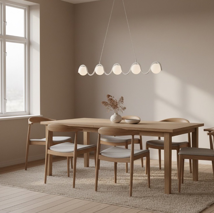 Podłużna lampa wisząca nad stół w kuchni Sinus - falista