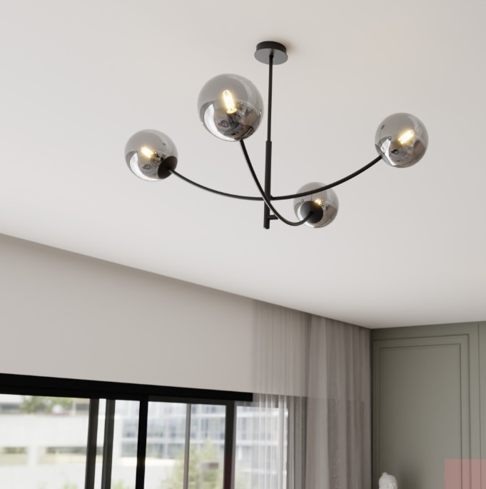 Ruchoma lampa sufitowa do salonu Hunter 4 - grafitowe kule