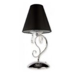 Srebrna elegancka lampka Velio na komodę - czarny abażur